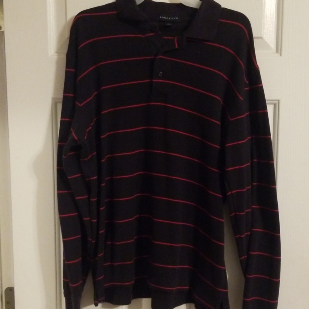 Lands End long sleeve striped polo